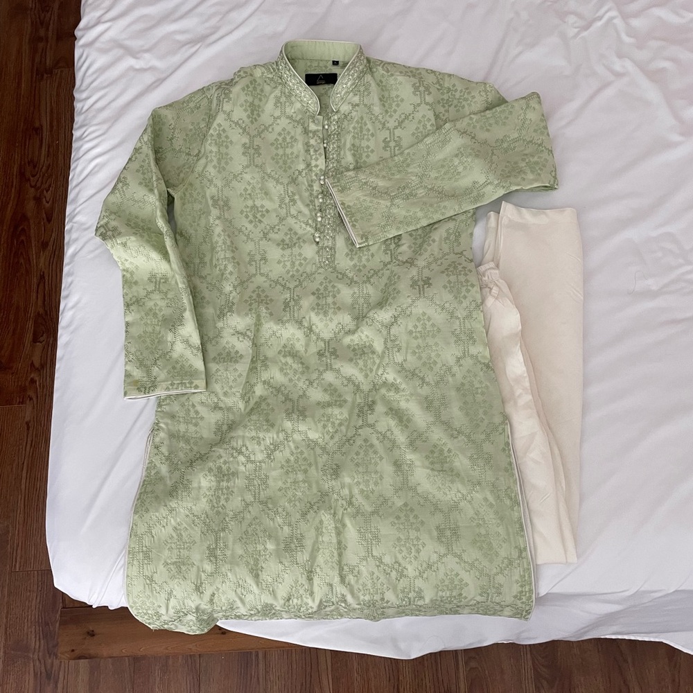 Groomsman indian Kurta churidar pistacchio outfit
